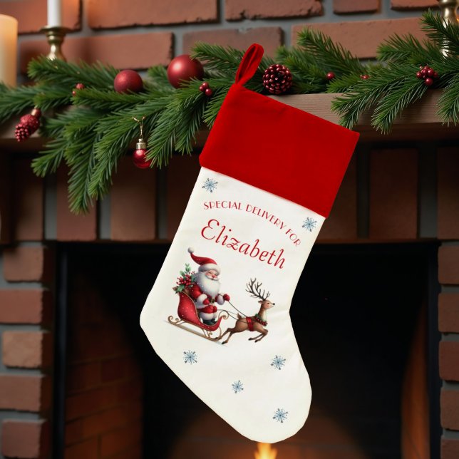 Personalized Kids Special Delivery Santa Sleigh Christmas Stocking (Creator Uploaded)