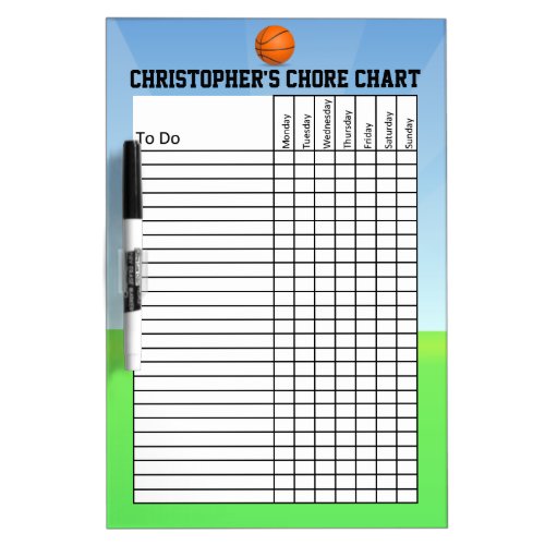Personalized Kids Sports Basketball Chore Chart Dry_Erase Board