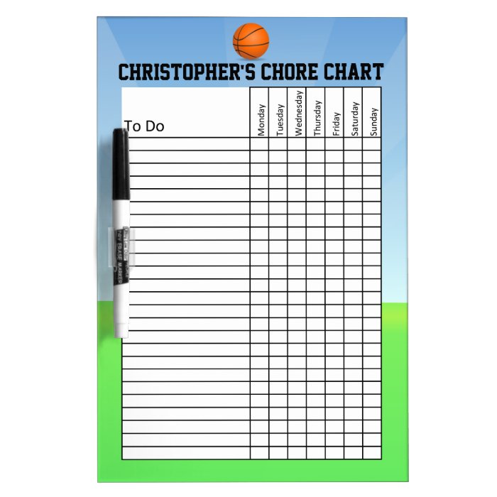 Personalized Kid's Sports Basketball Chore Chart Dry-Erase Board | Zazzle