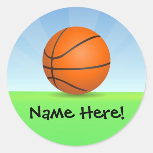 Personalized Kids Sports Basketball Sunny Day Classic Round Sticker