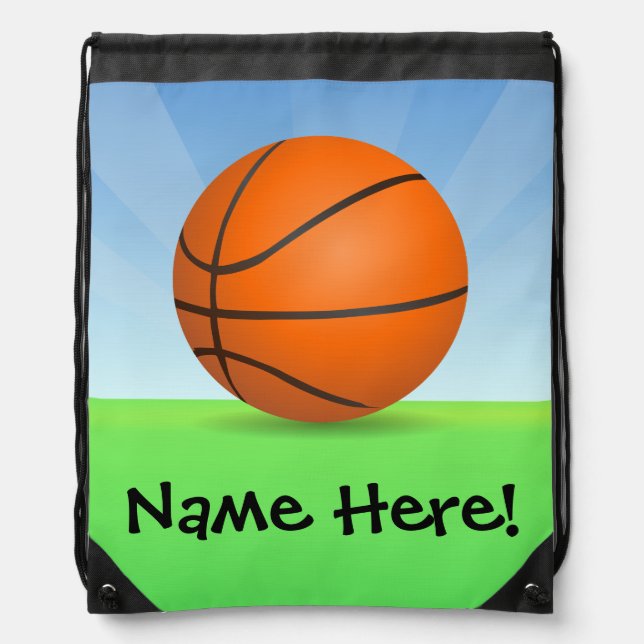 Personalized Kid's Sports Basketball Sunny Day Drawstring Bag (Front)