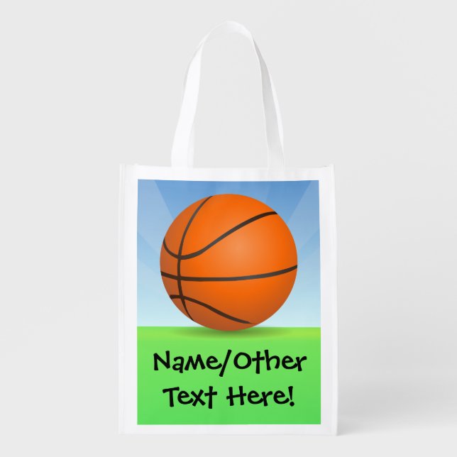Personalized Kid's Sports Basketball Sunny Day Grocery Bag (Front)