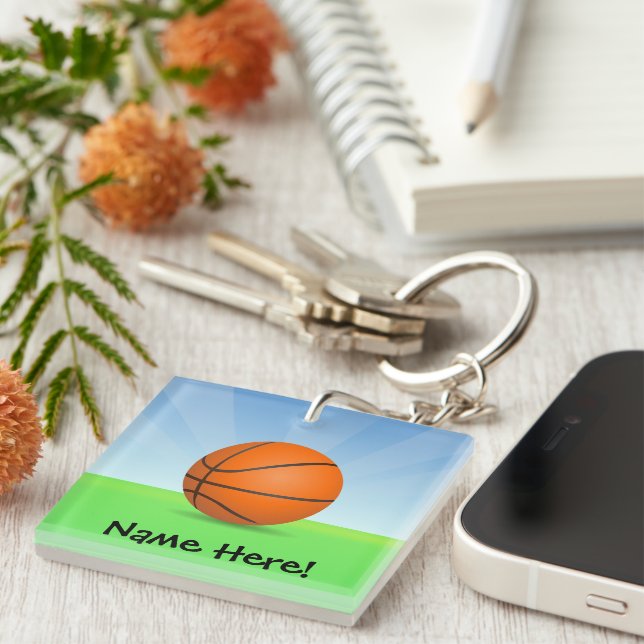 Personalized Kid's Sports Basketball Sunny Day Keychain (Front Right)