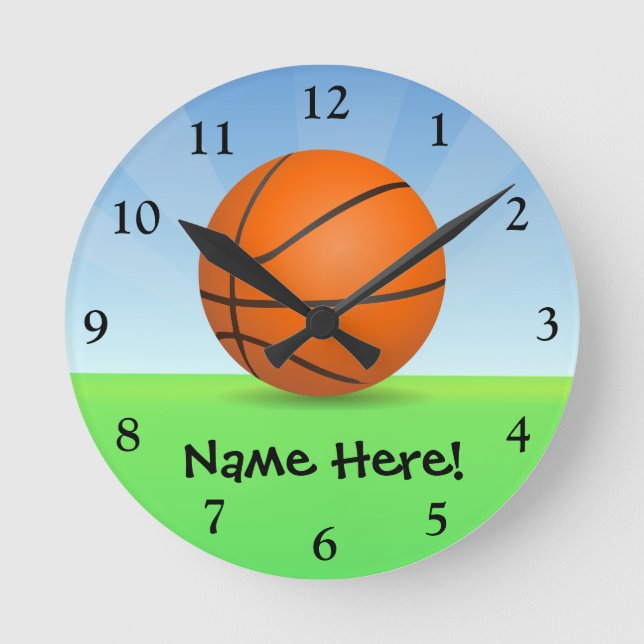 Personalized Kid's Sports Basketball Sunny Day Round Clock (Front)