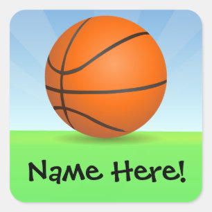 Personalized Kid's Sports Basketball Sunny Day Square Sticker