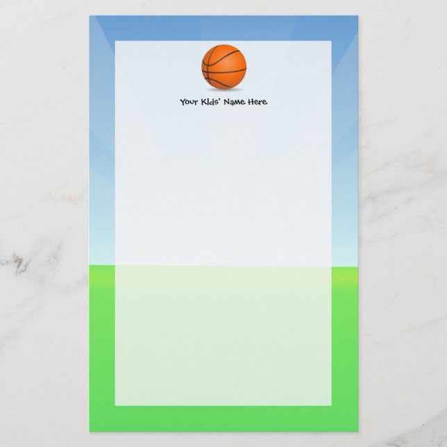 Personalized Kid's Sports Basketball Sunny Day Stationery (Front)