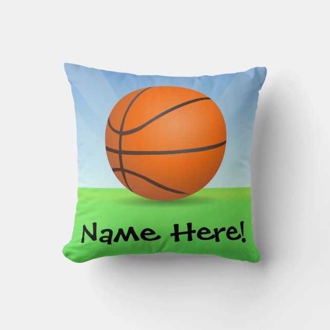 Personalized Kid's Sports Basketball Sunny Day Throw Pillow (Front)