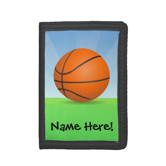 Personalized Kid's Sports Basketball Sunny Day Trifold Wallet (Front Vertical)