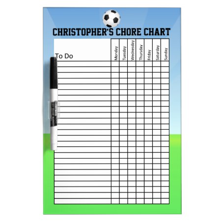 Personalized Kid's Sports Soccer Ball Chore Chart Dry Erase Board