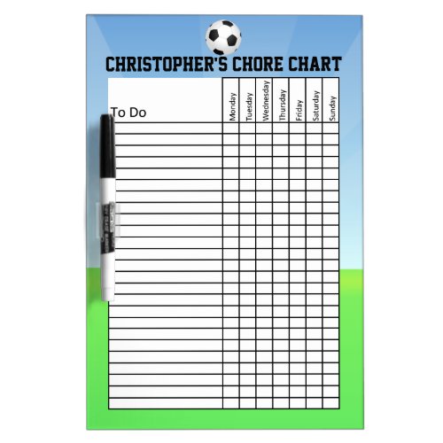 Personalized Kids Sports Soccer Ball Chore Chart Dry Erase Board