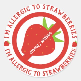 Personalized Kids Strawberry Allergy Alert Classic Round Sticker