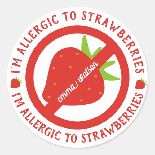 Personalized Kids Strawberry Allergy Alert Classic Round Sticker