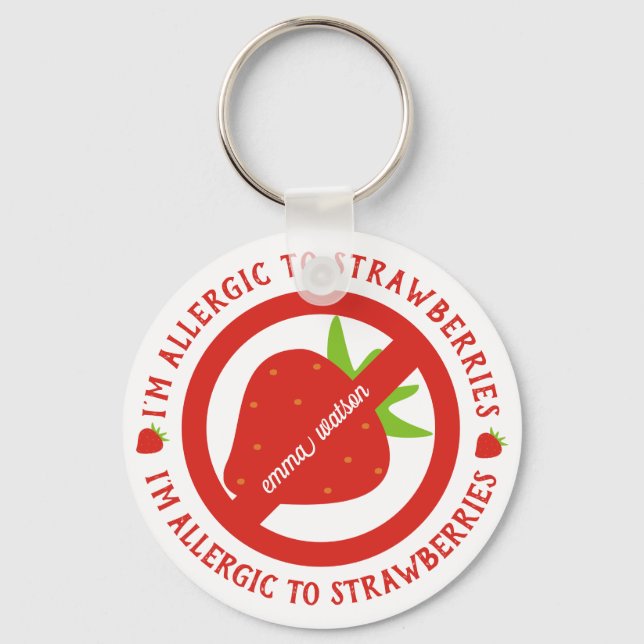 Personalized Kids Strawberry Allergy Alert  Keychain (Front)