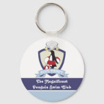 Personalized Kids Swimming Club Crest Cute Penguin Keychain