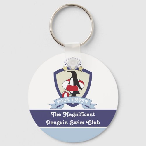 Personalized Kids Swimming Club Crest Cute Penguin Keychain