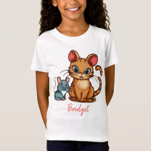 Personalized Kids T_Shirt with Cute Cat and Mouse