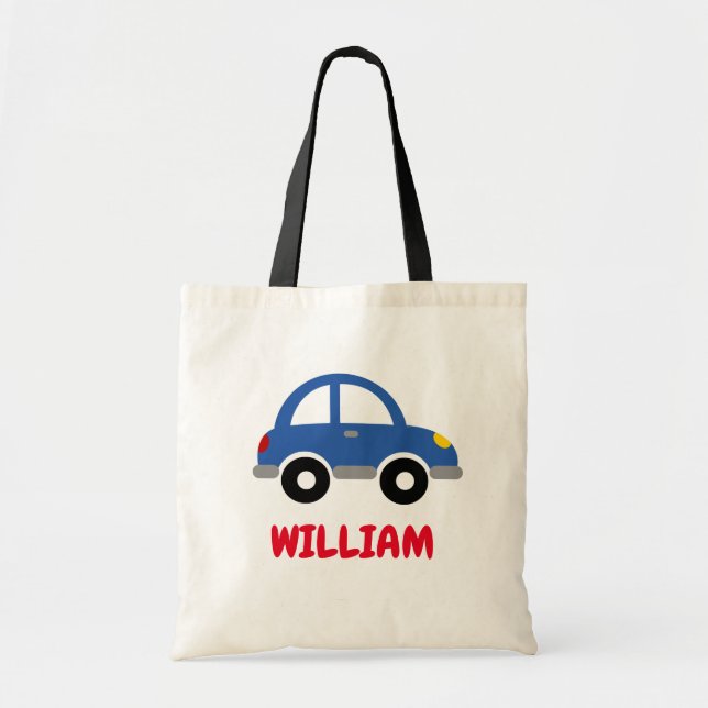 Personalized kid's tote bag with cute toy car logo (Front)