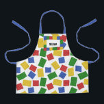 Personalized Kids Toy Builiding Bricks Patterned Apron<br><div class="desc">Young builders and aspiring chefs will love helping out in the kitchen with this fun personalized apron that features a pattern of toy building bricks in bright primary colors of red, blue, yellow and green against a white background. This apron is ready to be personalized with a name inside of...</div>