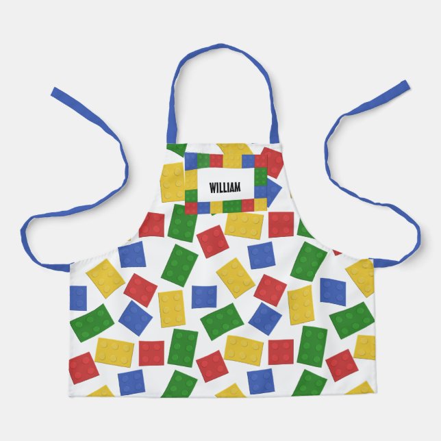 Personalized Kids Toy Builiding Bricks Patterned Apron (Front)