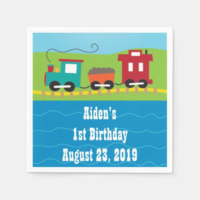 Personalized Kids Train Birthday Napkins (Front)