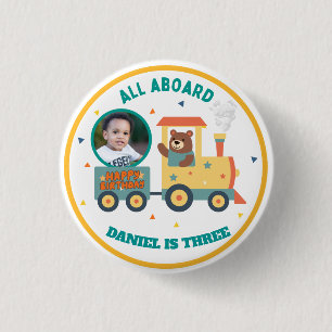 Personalized Kids Train Birthday Photo  Button