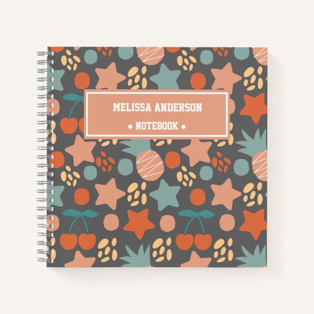 Personalized Kids Tropical Fruits & Stars Pattern Notebook (Front)