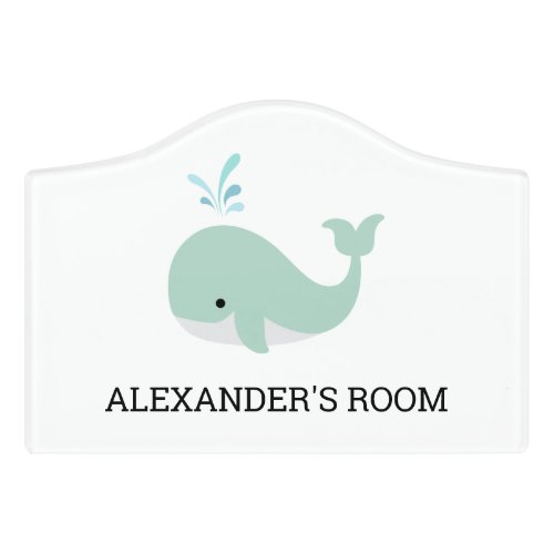 Personalized Kids Under Sea Mint Green Whale White Door Sign