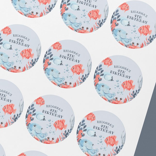 Personalized Kids Under The Sea Classic Round Sticker (Creator Uploaded)