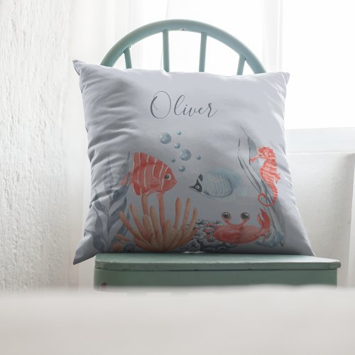 Personalized Kids Under The Sea Throw Pillow