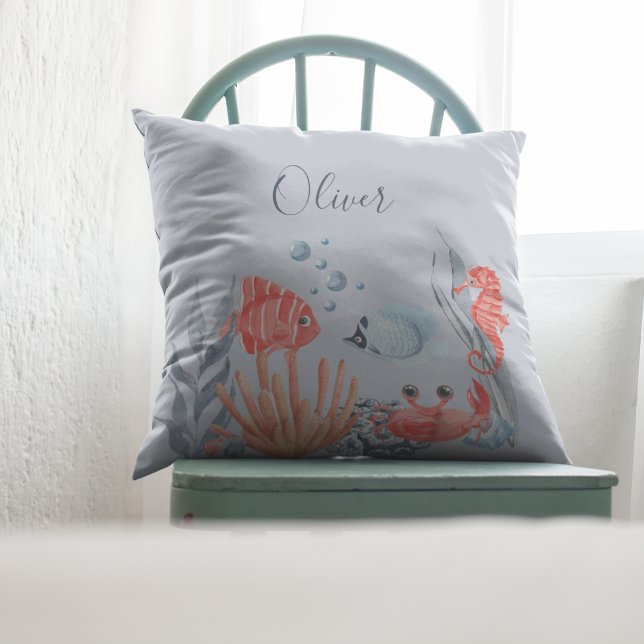 Personalized Kids Under The Sea Throw Pillow (Creator Uploaded)