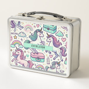 Personalized Kid's Unicorn And Rainbows Metal Lunch Box