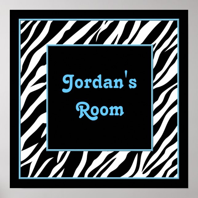 Personalized Kids Wall Decor - Zebra and Blue (Front)