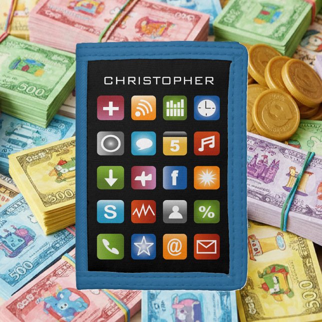 Personalized kids wallet with colorful app icons (cute kid's wallet with app icons)