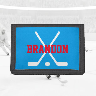 Personalized kids wallet with ice hockey sticks
