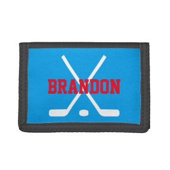 Personalized Kids Wallet With Ice Hockey Sticks by logotees at Zazzle