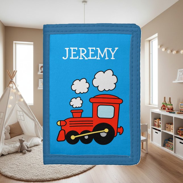 Personalized kids wallet with red choo choo train (kid's wallet)