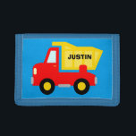 Personalized kids wallet with toy dump truck<br><div class="desc">Personalized kids wallet with toy dump truck. Cute Birthday or Christmas gift idea for little boys Personalizable with name or monogram letter of your child. Make one for your son,  grandson,  nephew etc. Colorful illustration of constuction vehicle.</div>