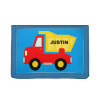 Personalized kids wallet with toy dump truck