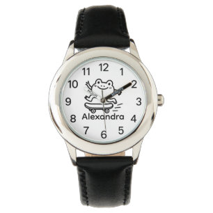 Personalized Kids Watch Frog on Skateboard Design