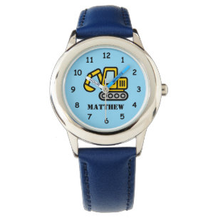 Personalized kid's watch with excavator drawing
