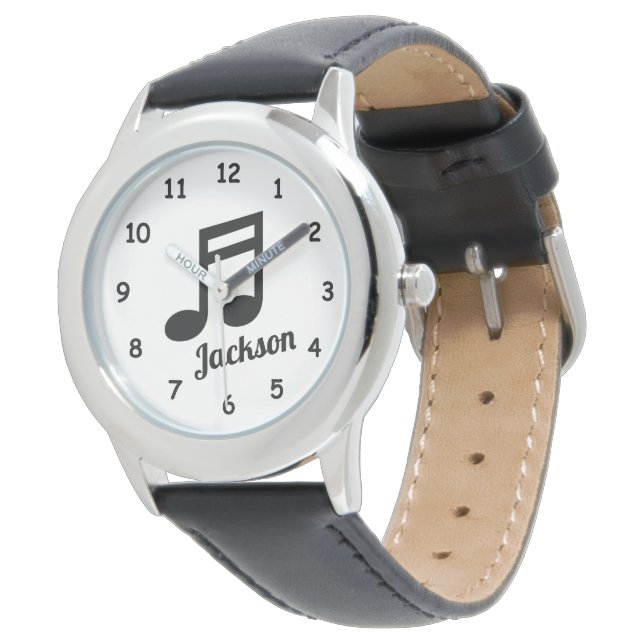 Personalized kid's watch with name and music note (Angled)