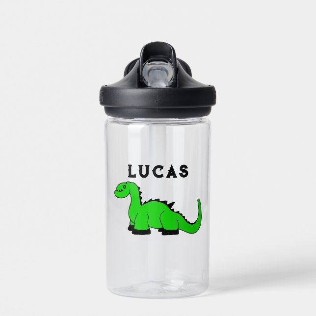 Personalized Kids Water Bottle W/Name - Cute Dino (Front)