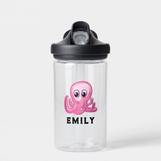 Personalized Kids Water Bottle W/Name - Octopus (Front)