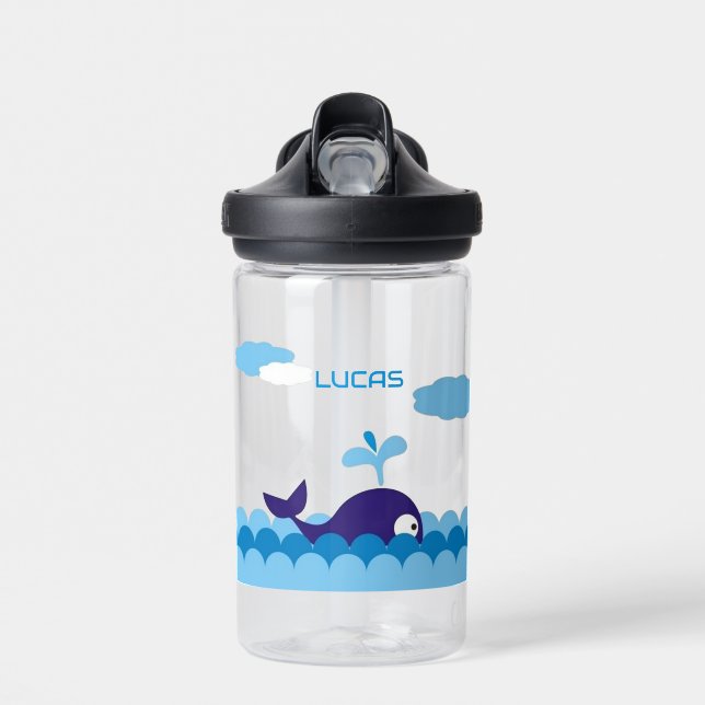 Personalized Kids Water Bottle With Name - Whale (Front)