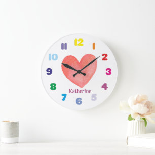 Personalized Kid's Watercolor Heart  Large Clock