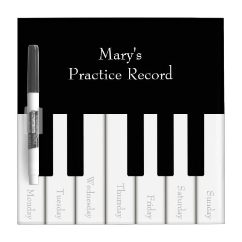 Personalized Kids Weekly Music Practice Record Dry Erase Board