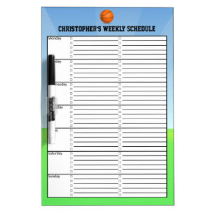 Personalized Kid's Weekly Schedule Calendar Chart Dry Erase Board