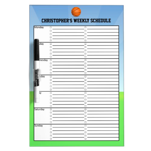 Personalized Kids Weekly Schedule Calendar Chart Dry Erase Board