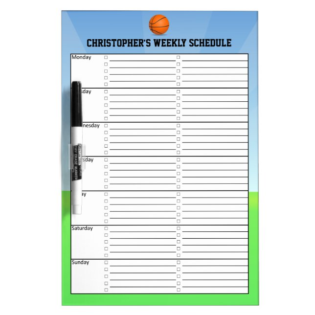 Personalized Kid's Weekly Schedule Calendar Chart Dry Erase Board (Front)