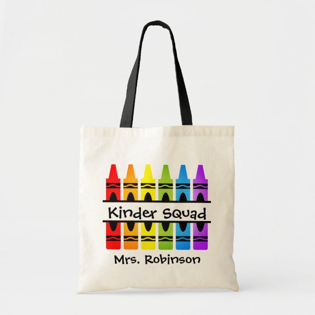 Personalized Kinder Squad Crayon Teacher Tote Bag (Front)